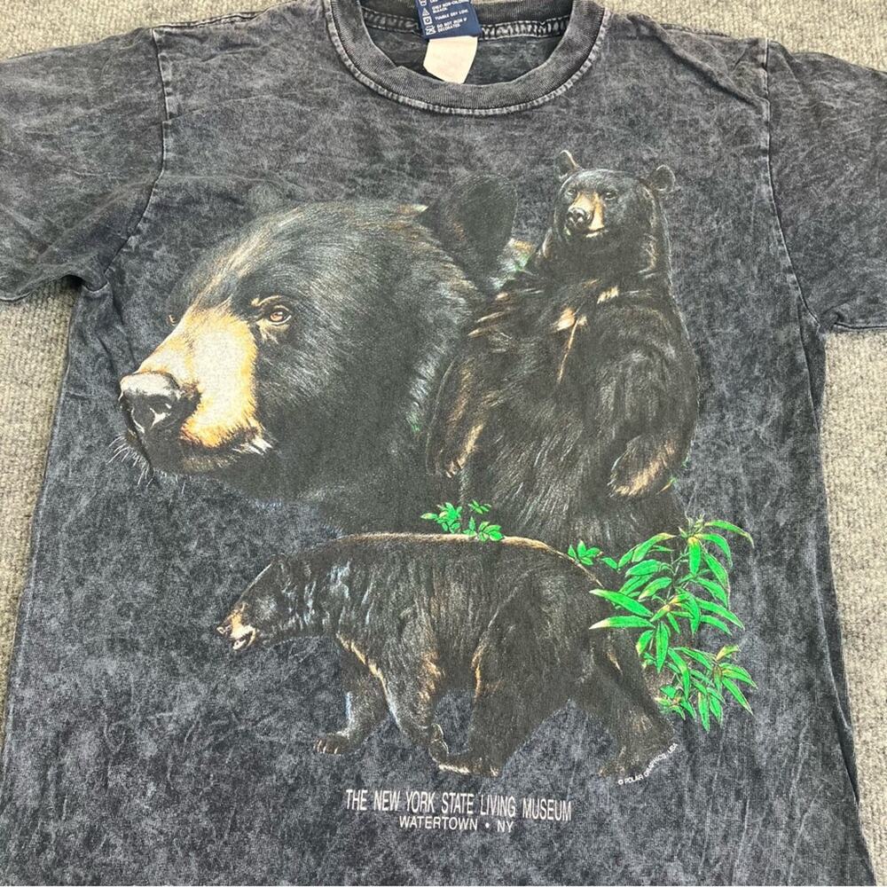 Polar Graphics Unisex Grey Wash Tie Dye‎ Black Bear Graphic T-Shirt Size Small